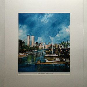 Chiza 94 limited edition watercolor print world trade center print matted 17/25